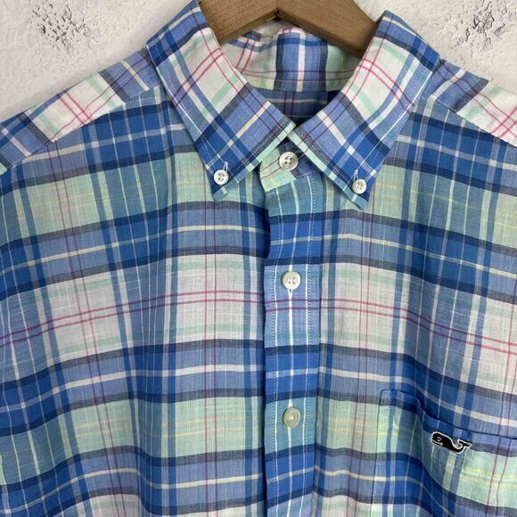 Vineyard Vines Shirt Mens L Blue Plaid Classic Tucker Button Down Preppy Coastal - Picture 3 of 8